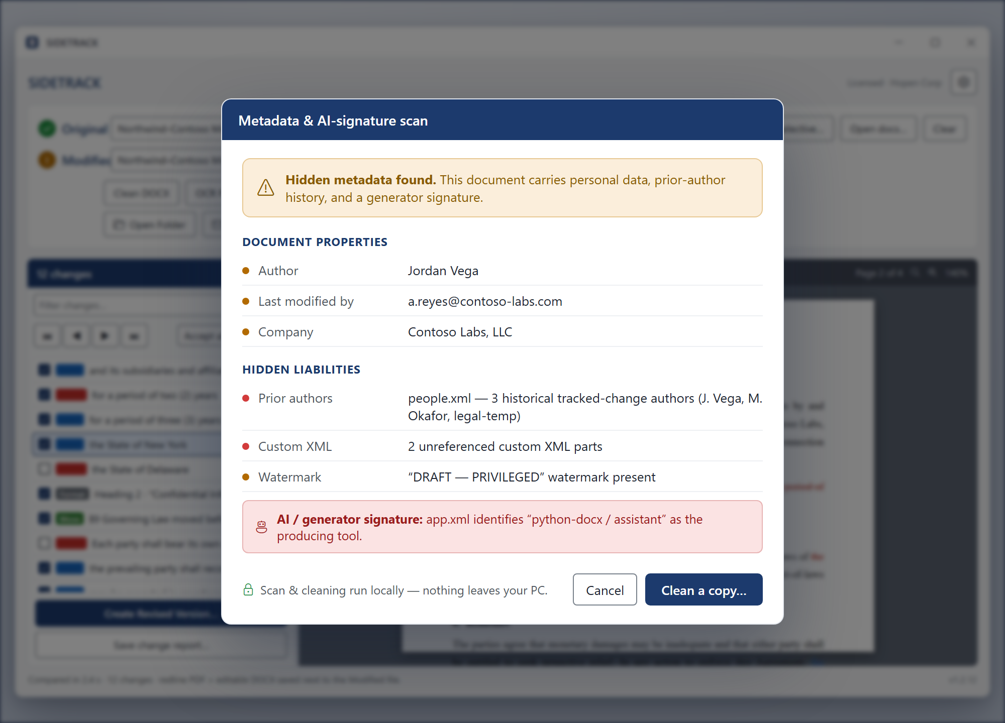 Metadata and AI-signature scan
